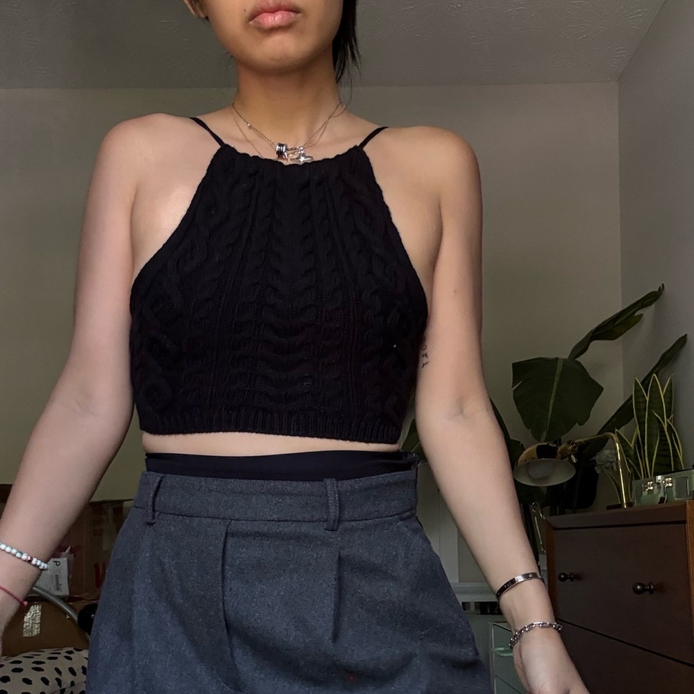 Guizio black Cable Knit Halter Top XS